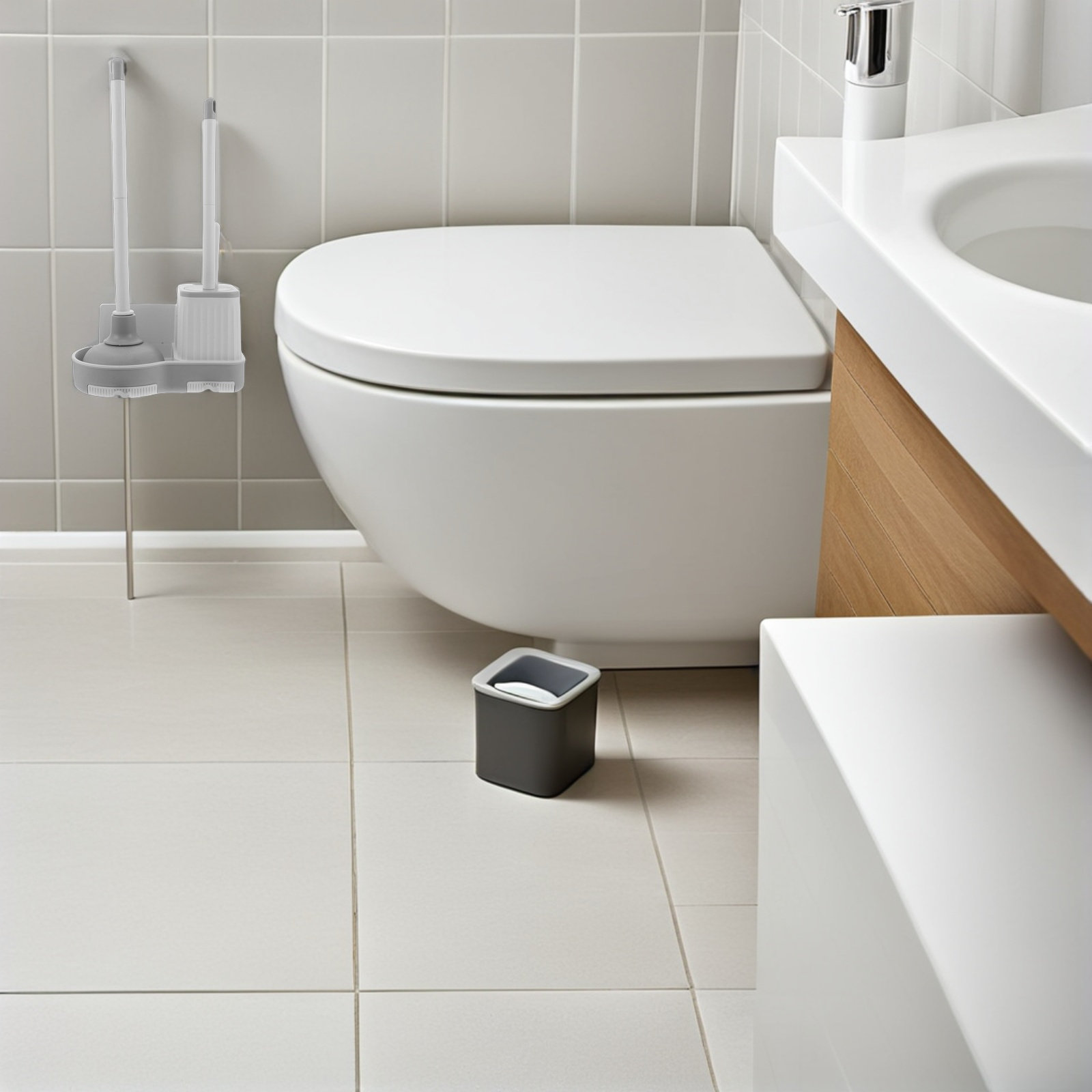1Set Toilet Brush Set Wall-Mou - đánh giá và giá Home Bathroom Cleaning Kit